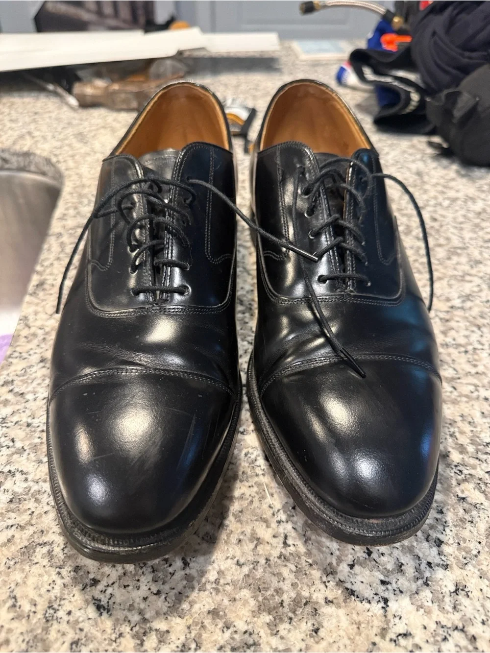 Johnson and Murphy Black Cap-Toe Men’s Oxford Dress Shoes